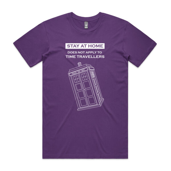 MEN'S STAY AT HOME - Does not apply to TIme Travellers - Police Box Tshirt for Dr Who Fans - PURPLE Thumbnail