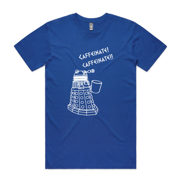MEN'S DALEK CAFFEINATE CAFFEINATE!! TSHIRT - Tshirt for Dr Who Fan - BLUE Thumbnail