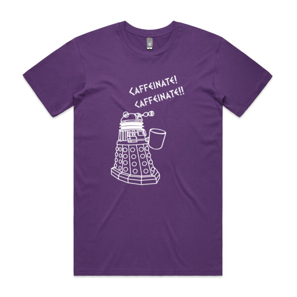 UNISEX DALEK CAFFEINATE CAFFEINATE!! TSHIRT - Tshirt for Dr Who Fan - PURPLE Thumbnail