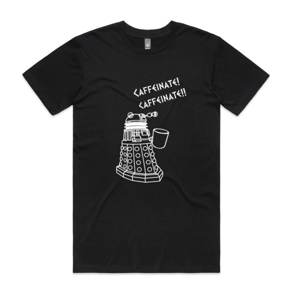 MEN'S DALEK CAFFEINATE CAFFEINATE!! TSHIRT - Tshirt for Dr Who Fan - BLACK Thumbnail