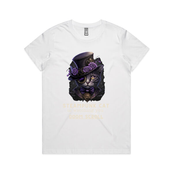 Steampunk Cat is Watching You Doom Scroll - AS Colour - Women's Maple Crew Tee Thumbnail