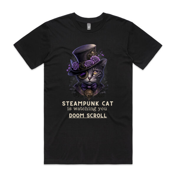 Steampunk Cat is Watching You Doom Scroll Mens - AS Colour - Staple Crew Tee (Premium) Thumbnail