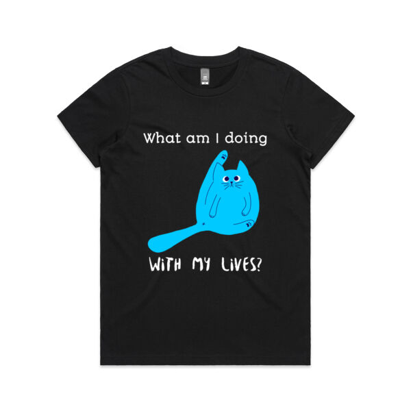 What Am I Doing With My Lives - blue cat  - AS Colour - Women's Maple Crew Tee Thumbnail